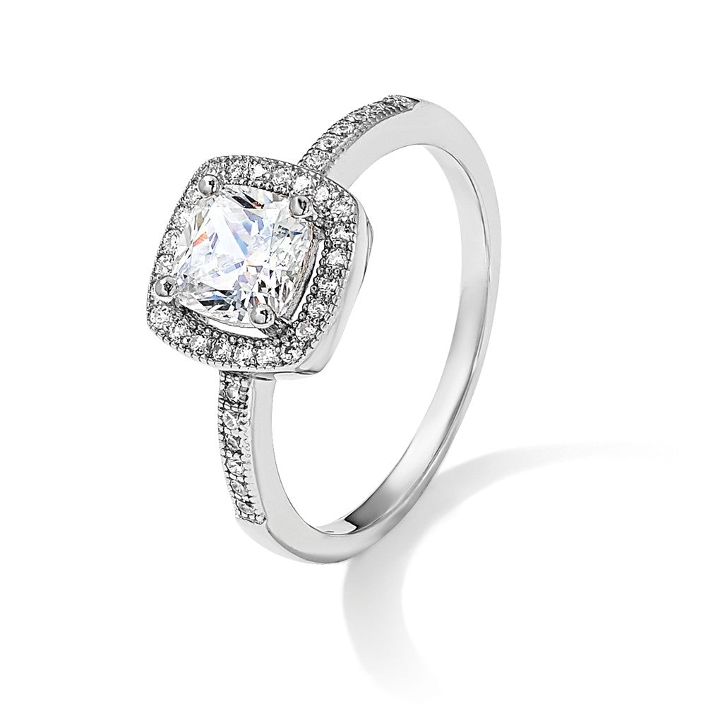 Sterling Silver Brilliant Embers Rhodium-Plated 37 Stone Halo Micro Pav Cz Ring