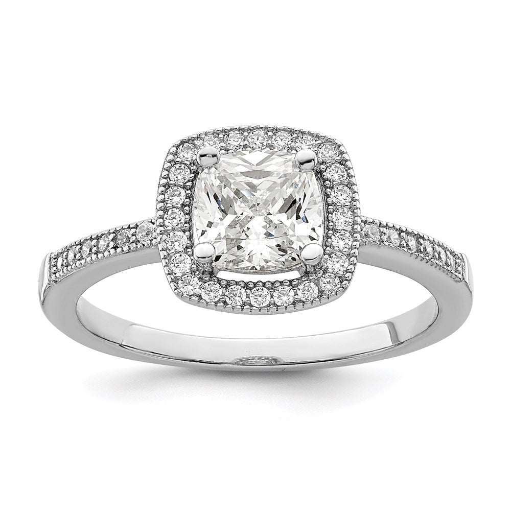 Sterling Silver Brilliant Embers Rhodium-Plated 37 Stone Halo Micro Pav Cz Ring