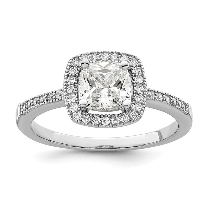 Sterling Silver Brilliant Embers Rhodium-Plated 37 Stone Halo Micro Pav Cz Ring