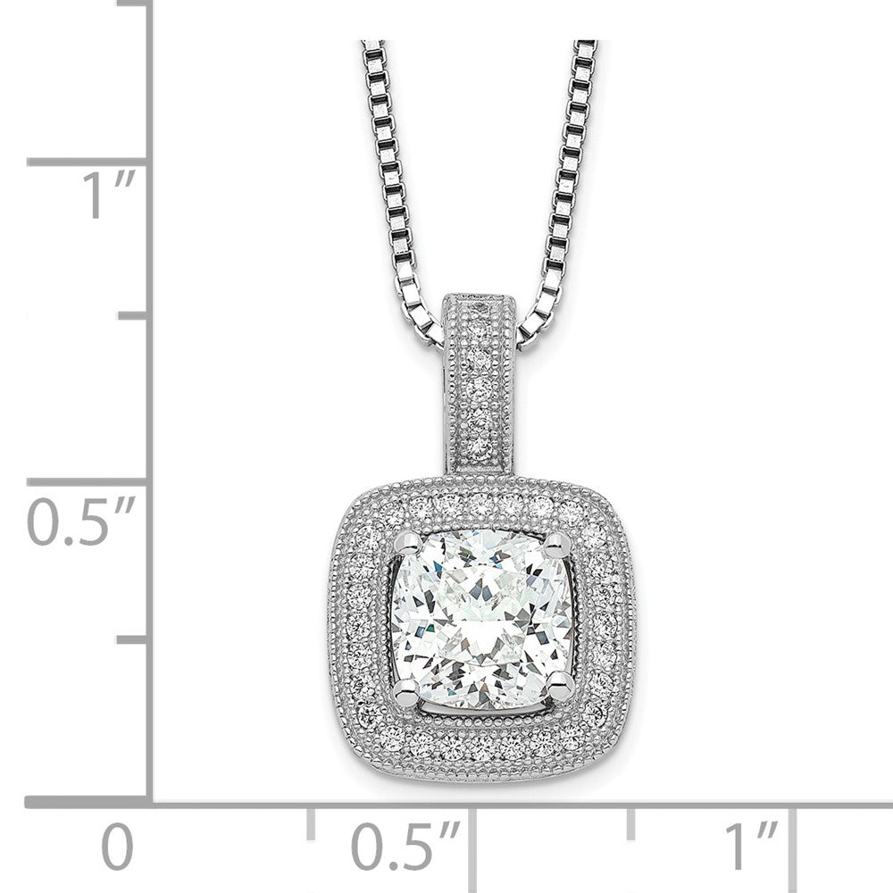 Sterling Silver Brilliant Embers Rhodium-Plated 35 Stone 18 Inch Halo Micro Pav Cz Necklace With 2 Extender