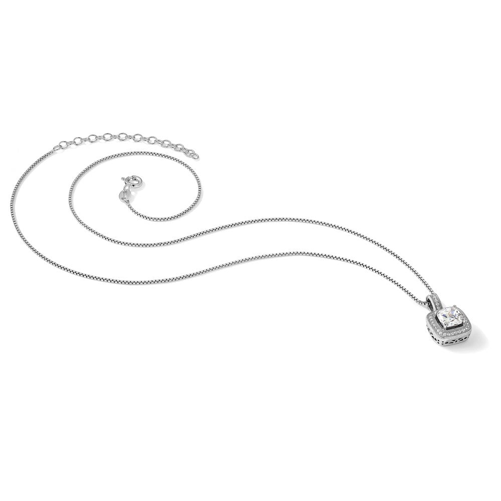 Sterling Silver Brilliant Embers Rhodium-Plated 35 Stone 18 Inch Halo Micro Pav Cz Necklace With 2 Extender