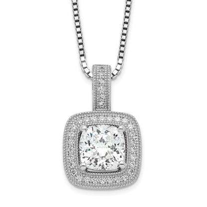 Sterling Silver Brilliant Embers Rhodium-Plated 35 Stone 18 Inch Halo Micro Pav Cz Necklace With 2 Extender