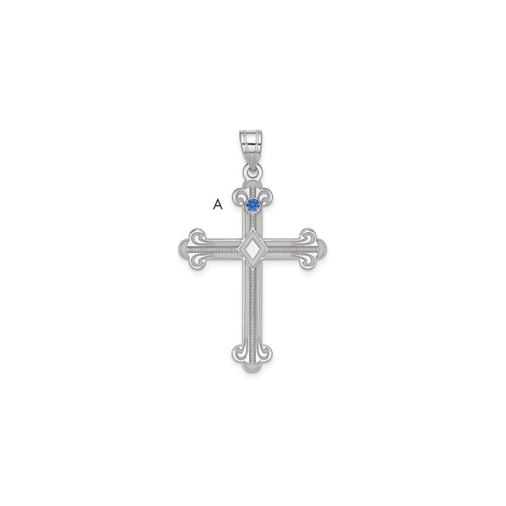 Sterling Silver Rh-Plt Crystal Family Cross Pendant