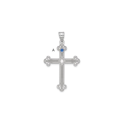 Sterling Silver Rh-Plt Crystal Family Cross Pendant