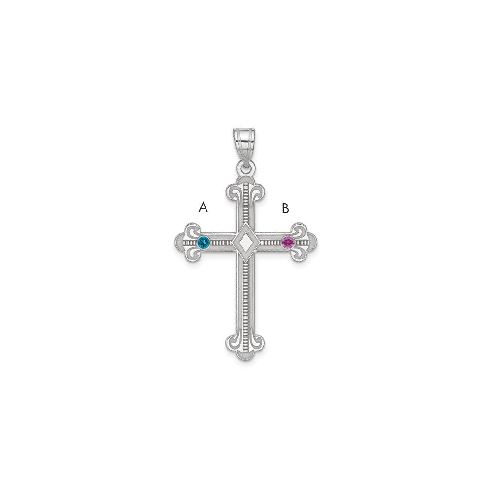 Sterling Silver Rh-Plt Crystal Family Cross Pendant