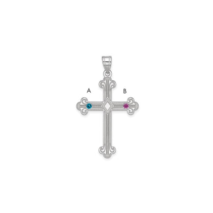 Sterling Silver Rh-Plt Crystal Family Cross Pendant