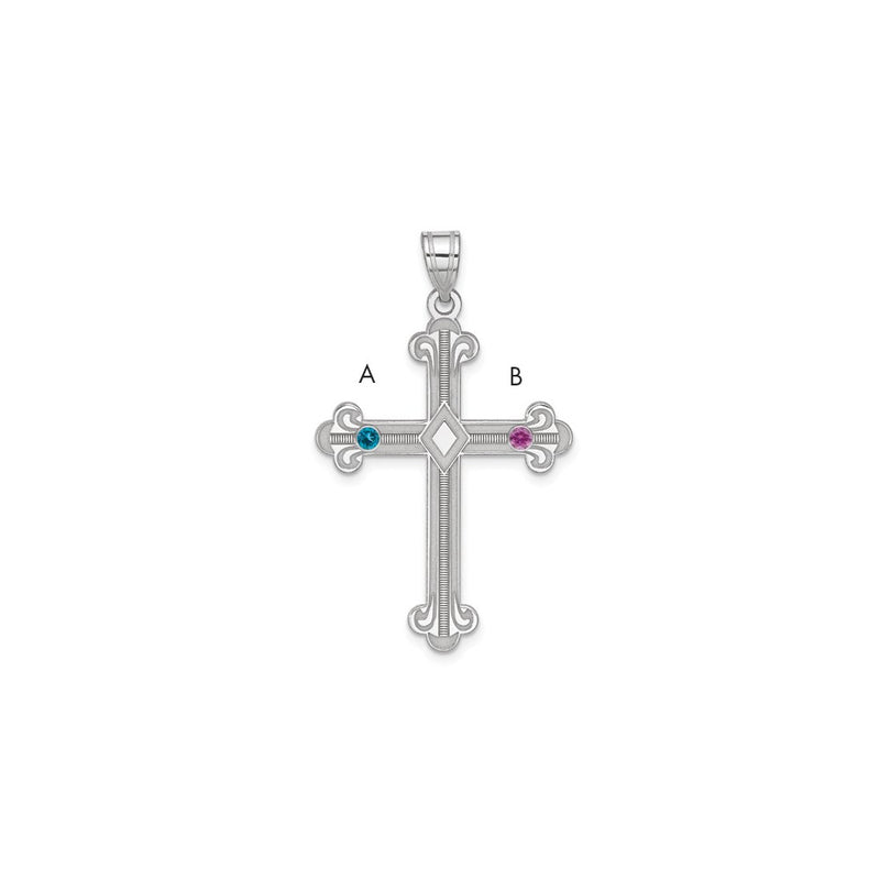 Sterling Silver Rh-Plt Crystal Family Cross Pendant
