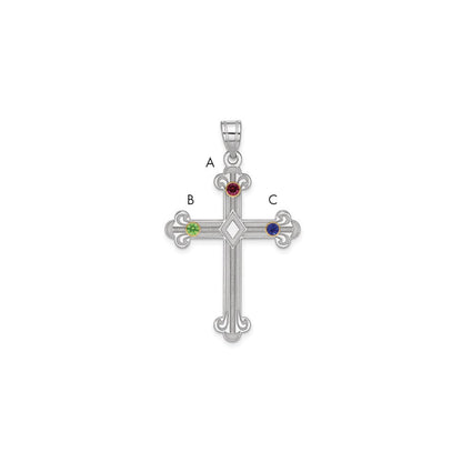 Sterling Silver Rh-plt/14K Bezel Crystal Family Cross Pendant