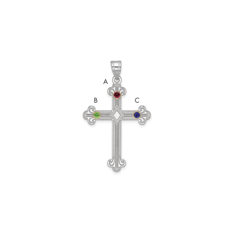 Sterling Silver Rh-plt/14K Bezel Crystal Family Cross Pendant