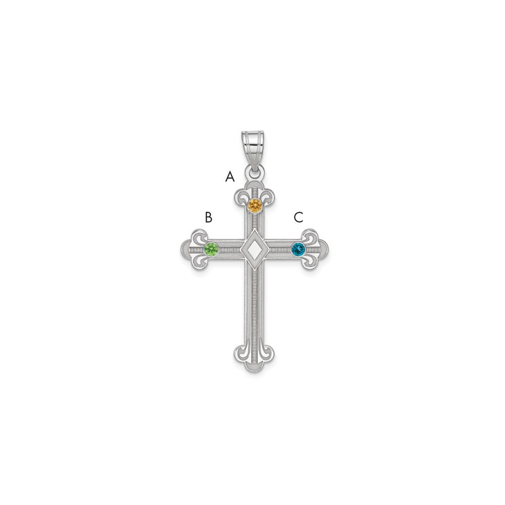 Sterling Silver Rh-Plt Crystal Family Cross Pendant