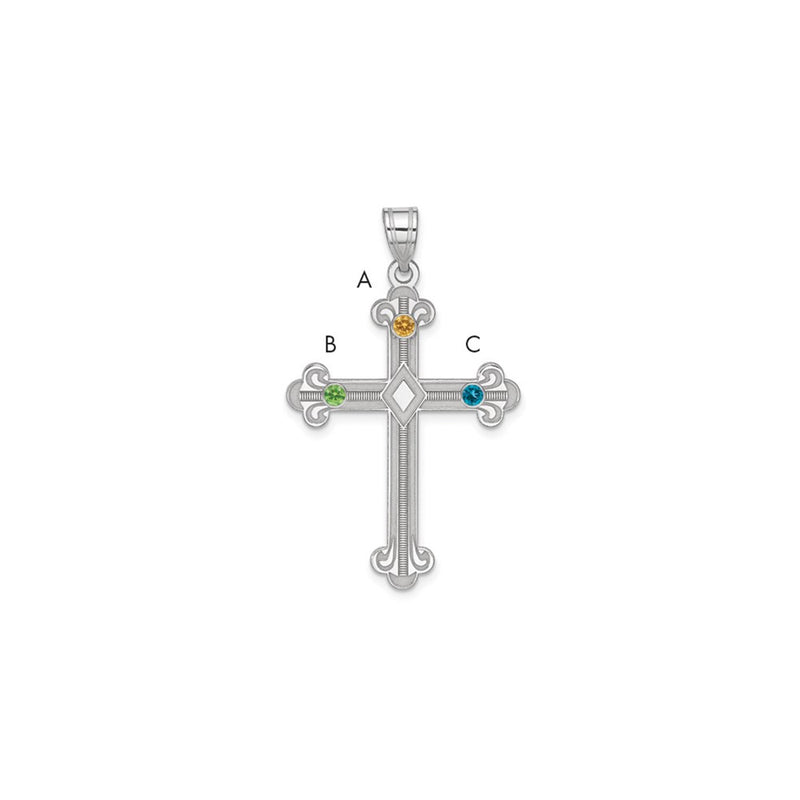 Sterling Silver Rh-Plt Crystal Family Cross Pendant