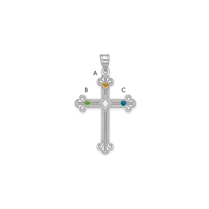 Sterling Silver Rh-Plt Crystal Family Cross Pendant