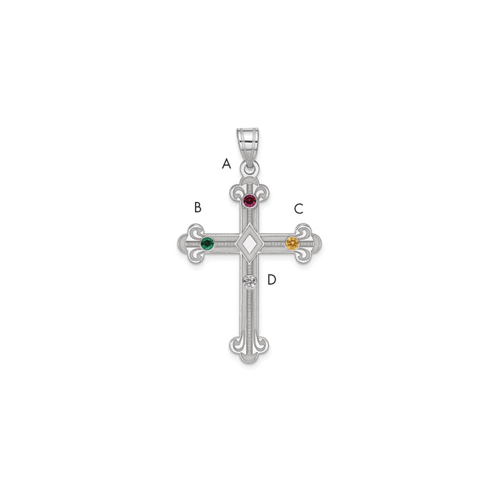 Sterling Silver Rh-Plt Crystal Family Cross Pendant