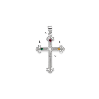 Sterling Silver Rh-Plt Crystal Family Cross Pendant