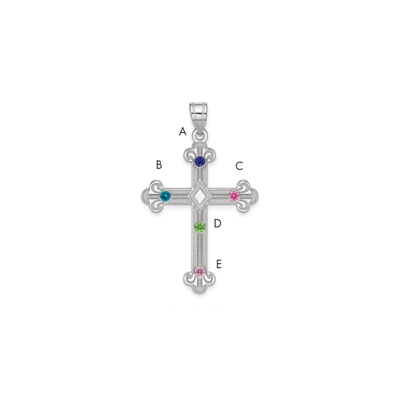 Sterling Silver Rh-Plt Crystal Family Cross Pendant
