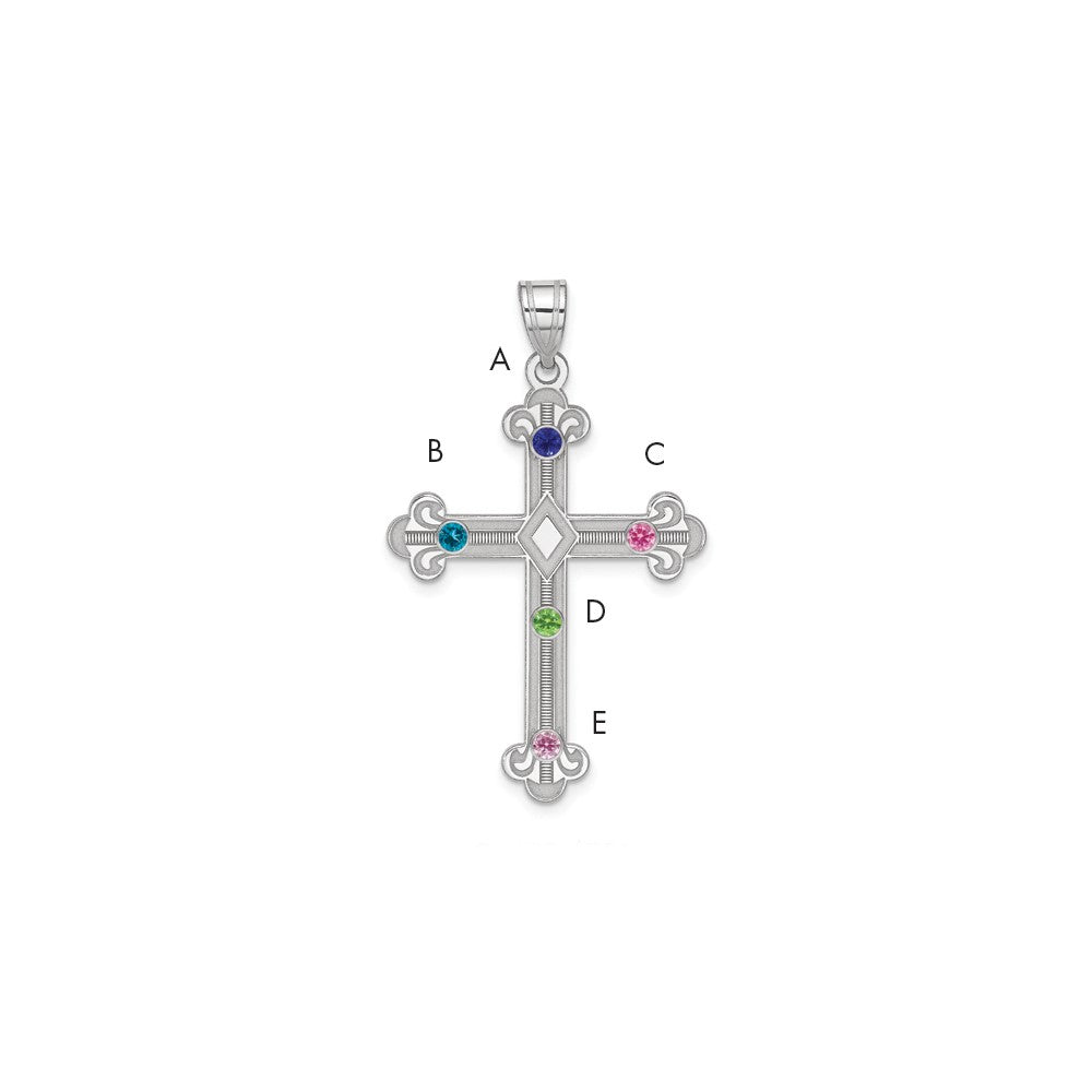 Sterling Silver Rh-Plt Crystal Family Cross Pendant