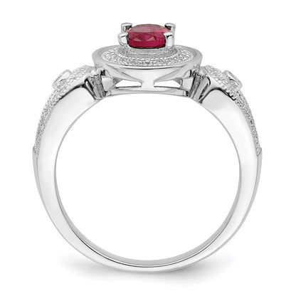 Sterling Silver Brilliant Embers Rhodium-Plated 57 Stone Micro Pav White And Red Cz Ring