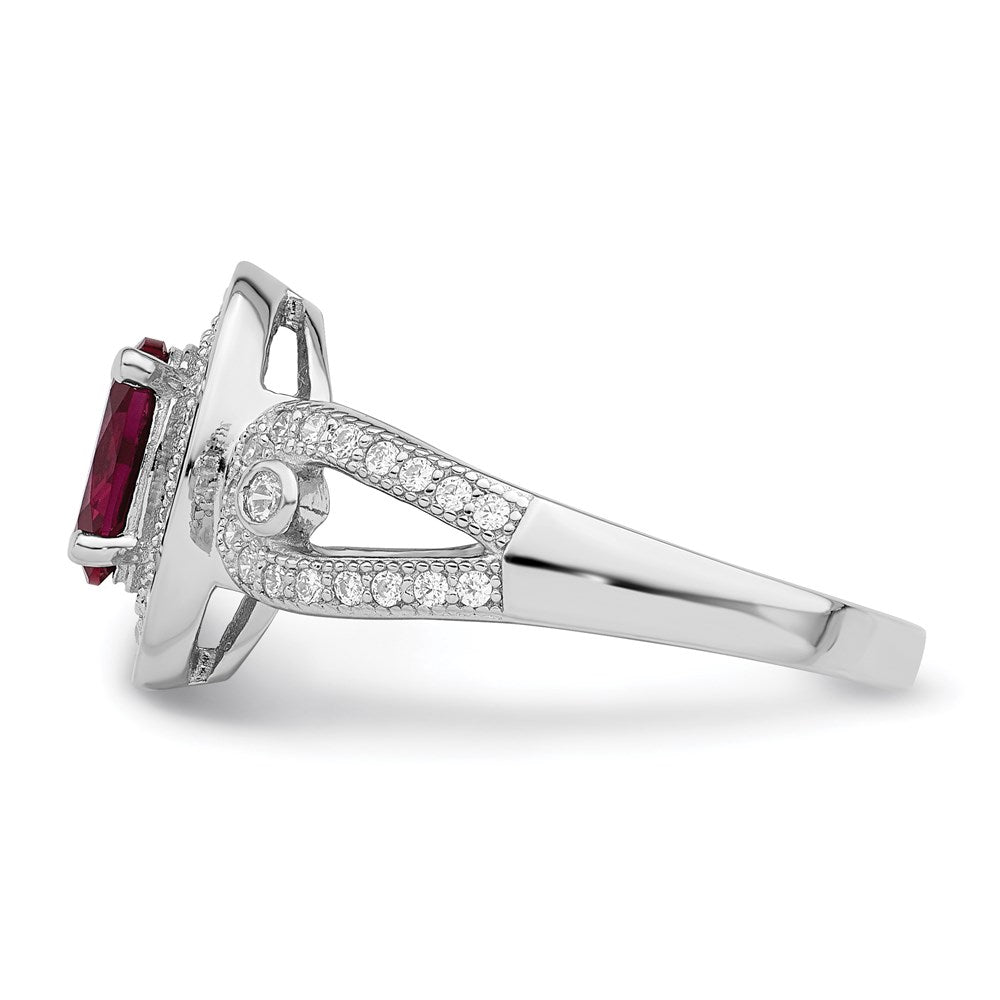 Sterling Silver Brilliant Embers Rhodium-Plated 57 Stone Micro Pav White And Red Cz Ring