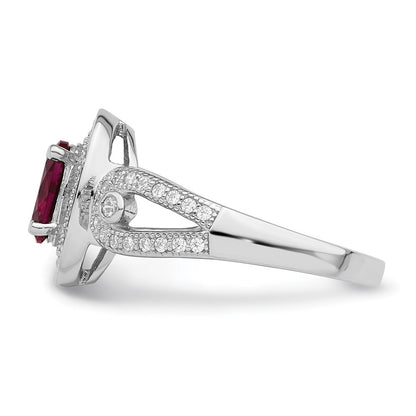 Sterling Silver Brilliant Embers Rhodium-Plated 57 Stone Micro Pav White And Red Cz Ring