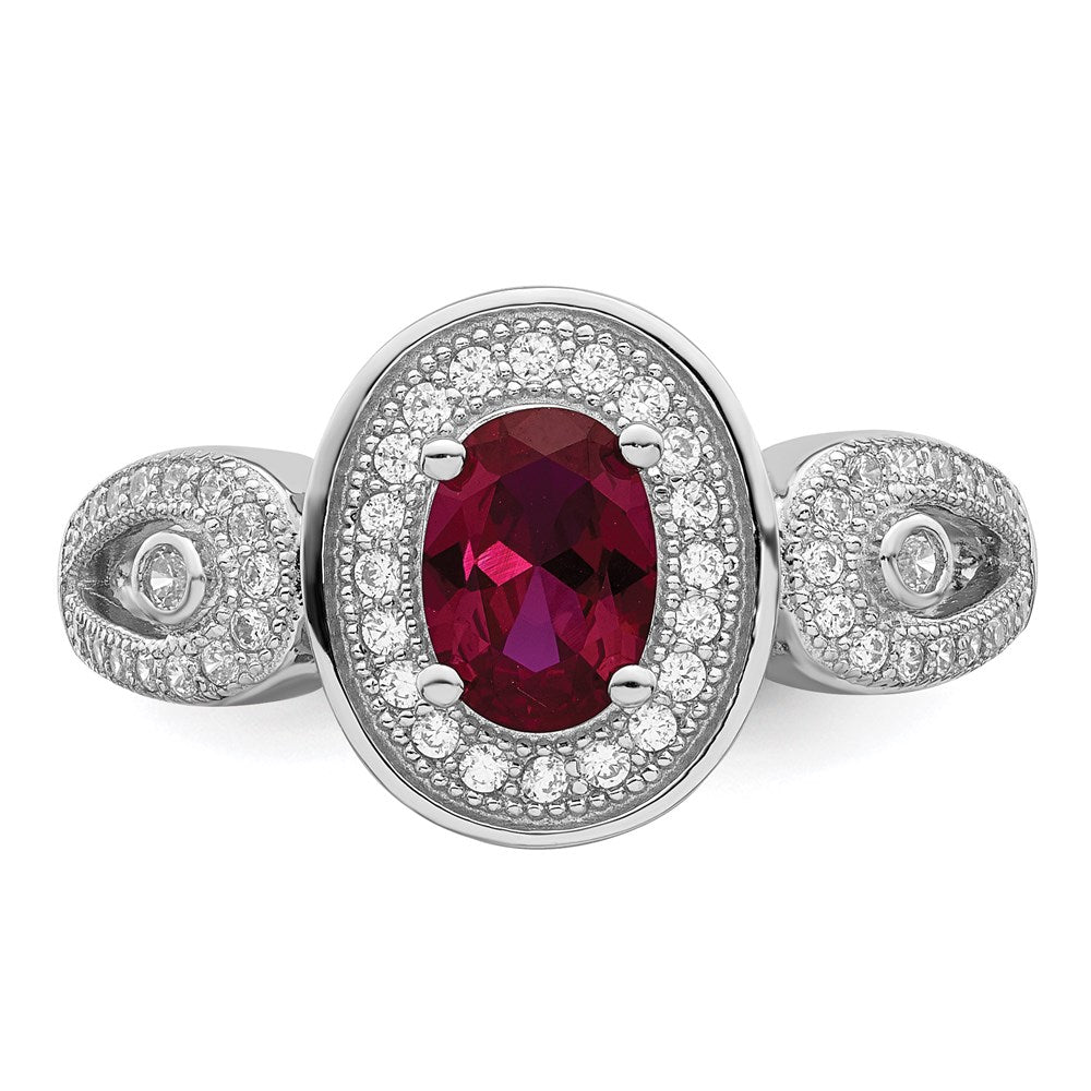 Sterling Silver Brilliant Embers Rhodium-Plated 57 Stone Micro Pav White And Red Cz Ring