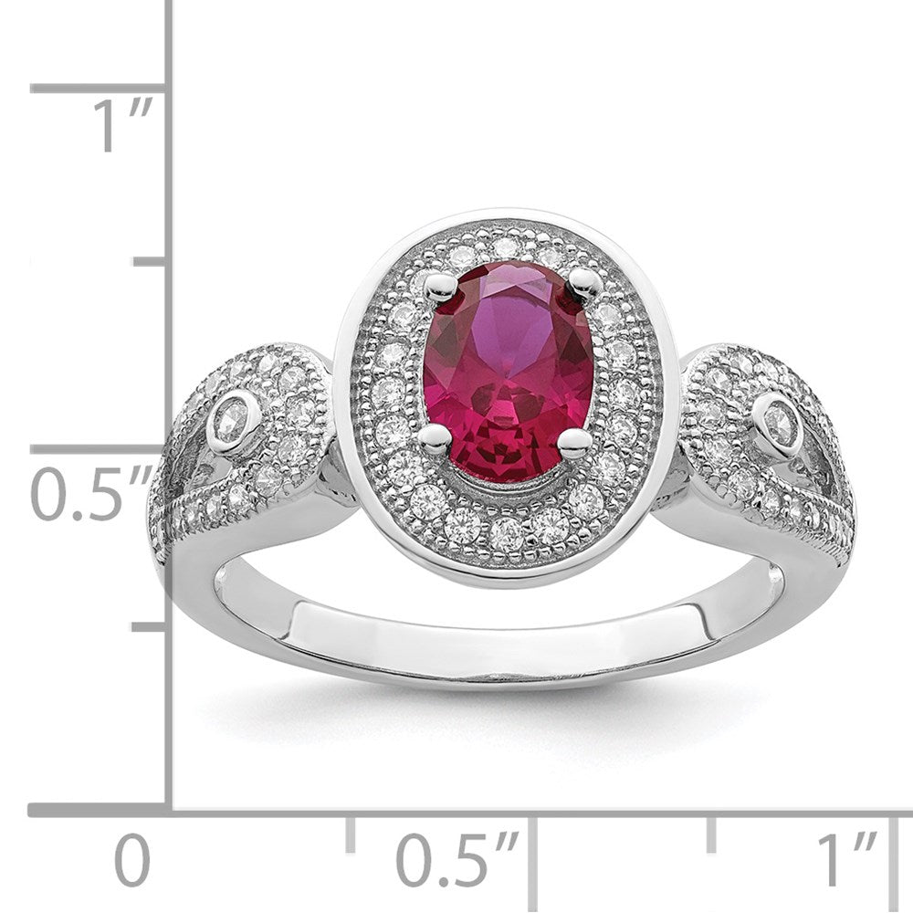 Sterling Silver Brilliant Embers Rhodium-Plated 57 Stone Micro Pav White And Red Cz Ring