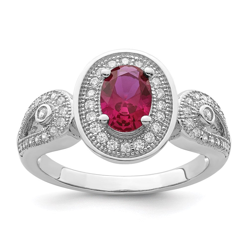 Sterling Silver Brilliant Embers Rhodium-Plated 57 Stone Micro Pav White And Red Cz Ring