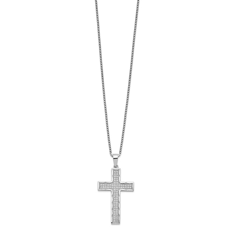 Sterling Silver Brilliant Embers Rhodium-Plated 70 Stone 18 Inch Micro Pav Cz Cross Necklace With 2 Extender