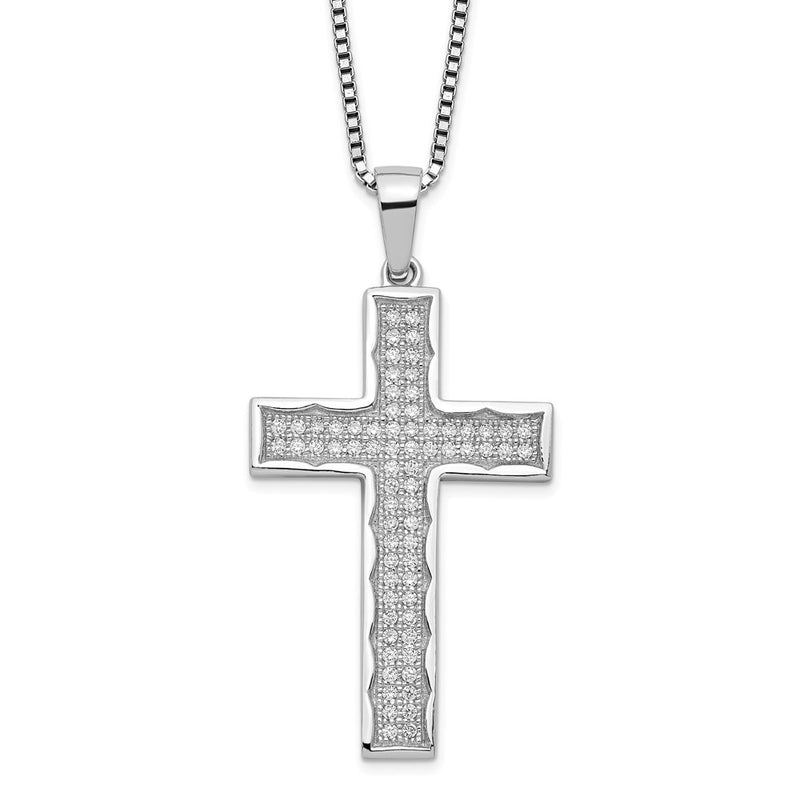 Sterling Silver Brilliant Embers Rhodium-Plated 70 Stone 18 Inch Micro Pav Cz Cross Necklace With 2 Extender