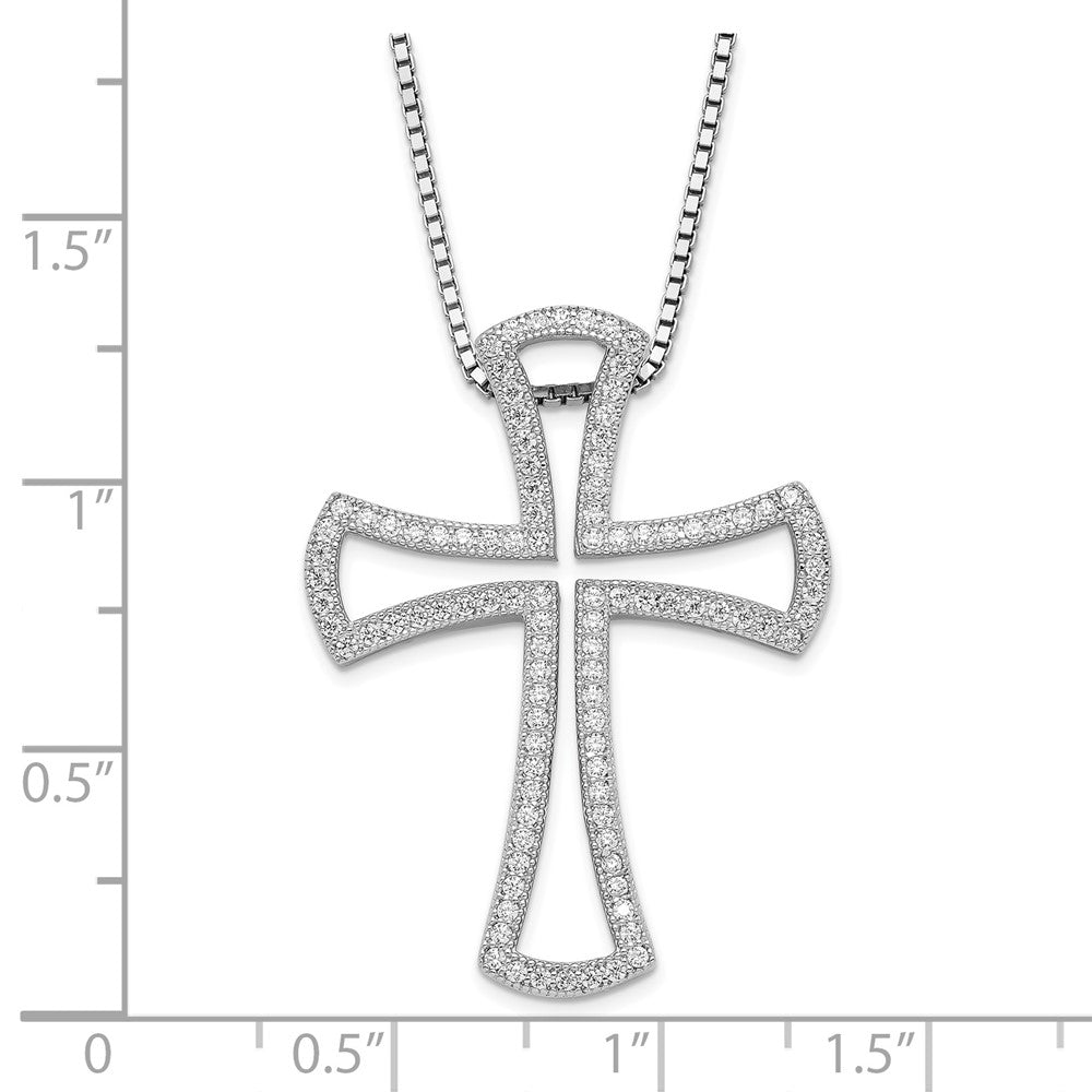 Sterling Silver Rhodium-Plated Cz Brilliant Embers Cross Necklace