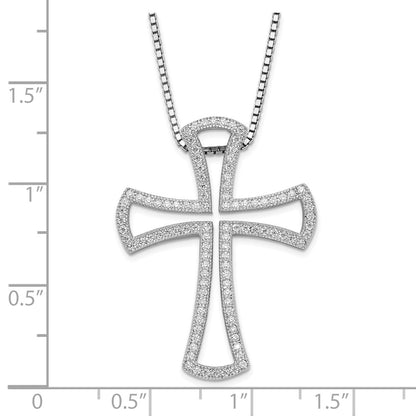 Sterling Silver Rhodium-Plated Cz Brilliant Embers Cross Necklace