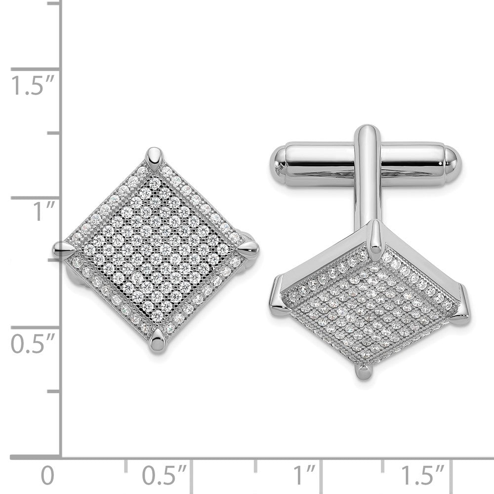Sterling Silver Brilliant Embers Rhodium-Plated 192 Stone Micro Pav Cz Cufflinks