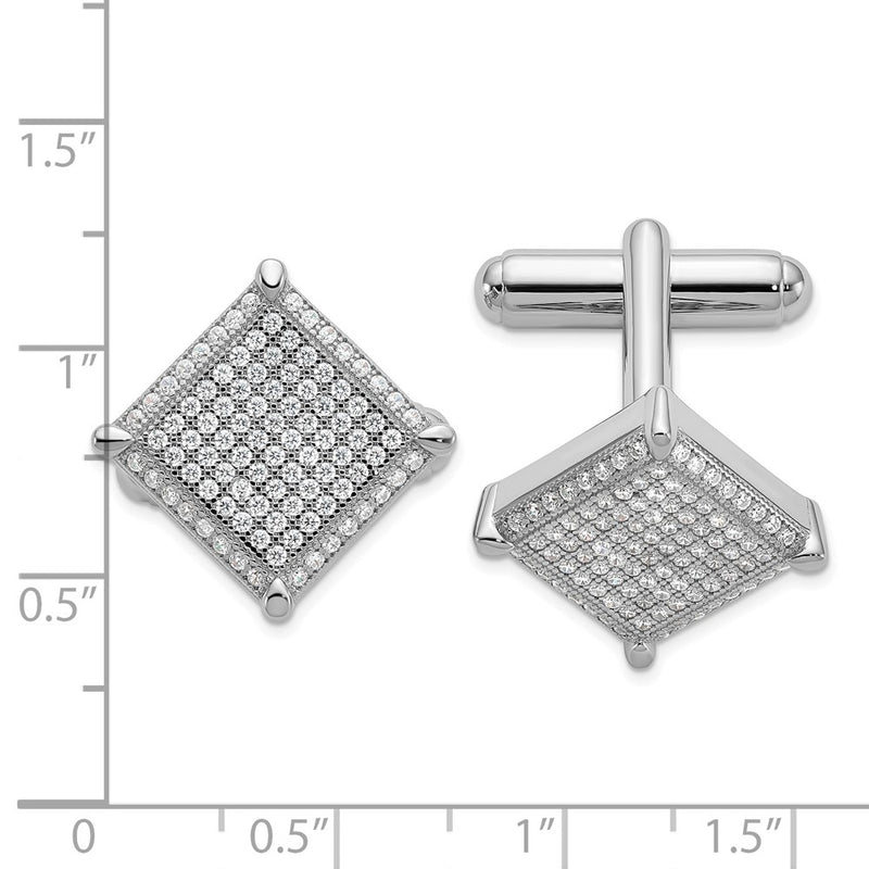 Sterling Silver Brilliant Embers Rhodium-Plated 192 Stone Micro Pav Cz Cufflinks