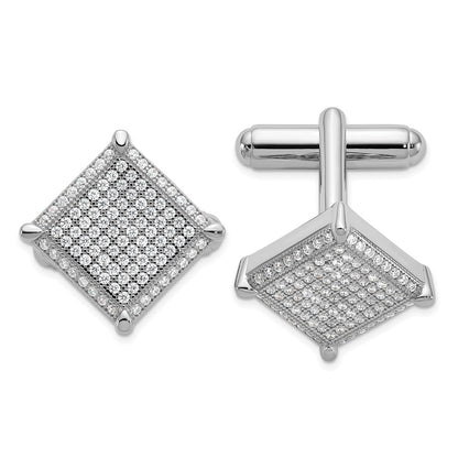Sterling Silver Brilliant Embers Rhodium-Plated 192 Stone Micro Pav Cz Cufflinks