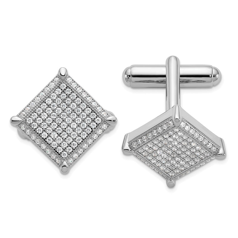 Sterling Silver Brilliant Embers Rhodium-Plated 192 Stone Micro Pav Cz Cufflinks