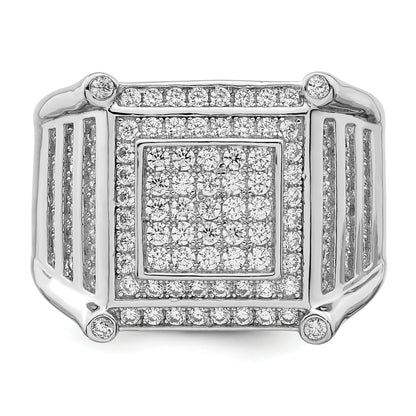 Sterling Silver Brilliant Embers Rhodium-Plated 109 Stone Micro Pav Cz Men'S Ring
