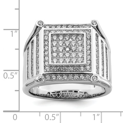 Sterling Silver Brilliant Embers Rhodium-Plated 109 Stone Micro Pav Cz Men'S Ring