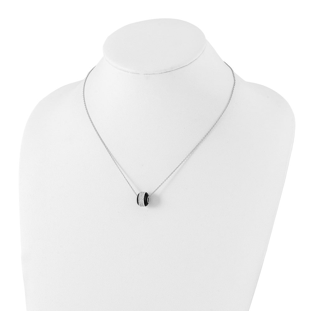 Sterling Silver Black Enamel & Cz True Fire Bead Necklace