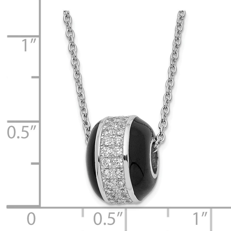 Sterling Silver Black Enamel & Cz True Fire Bead Necklace