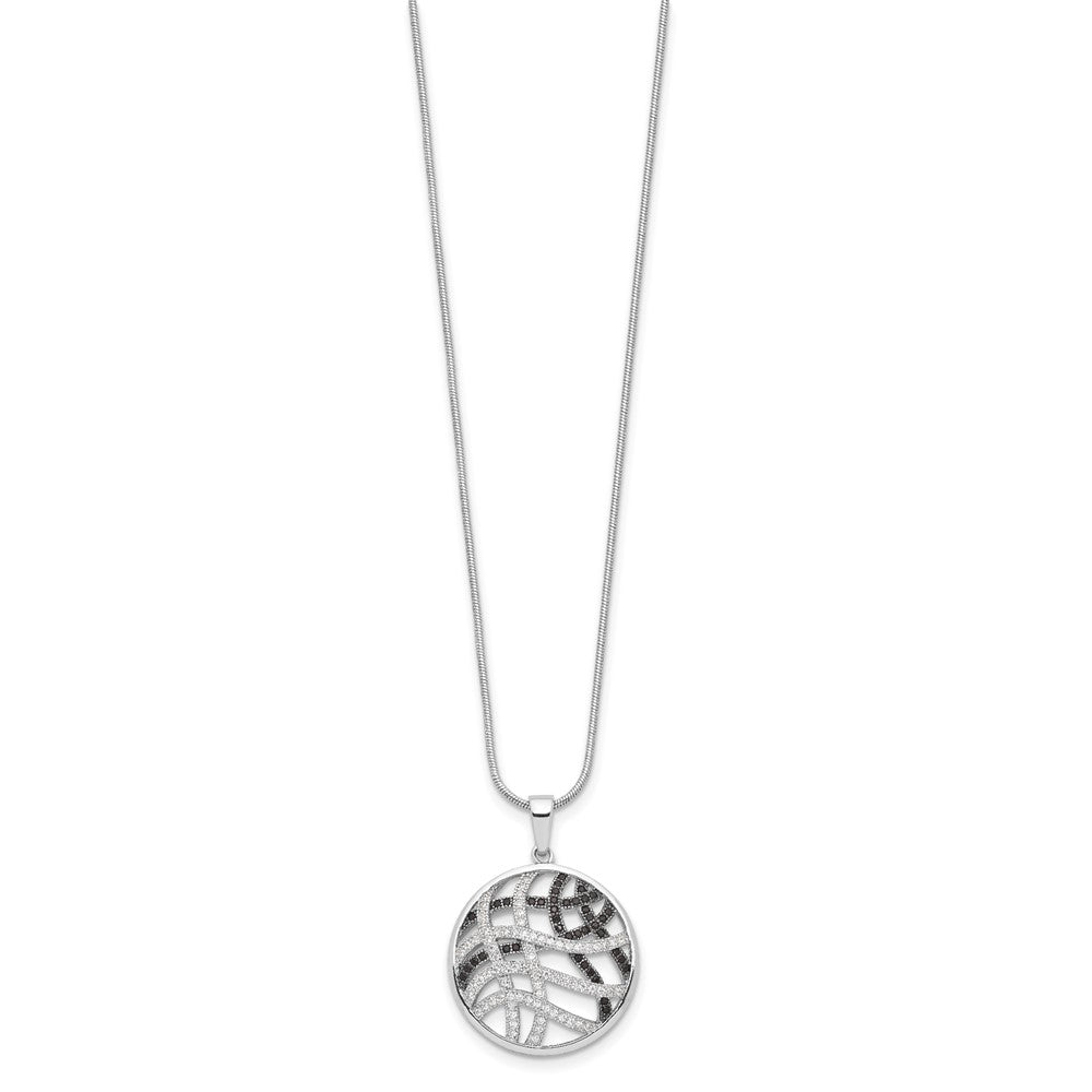 Sterling Silver Brilliant Embers Rhodium-Plated 118 Stone 18 Inch Micro Pav Black And White Cz Necklace With 2 Extender