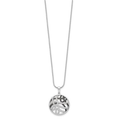 Sterling Silver Brilliant Embers Rhodium-Plated 118 Stone 18 Inch Micro Pav Black And White Cz Necklace With 2 Extender