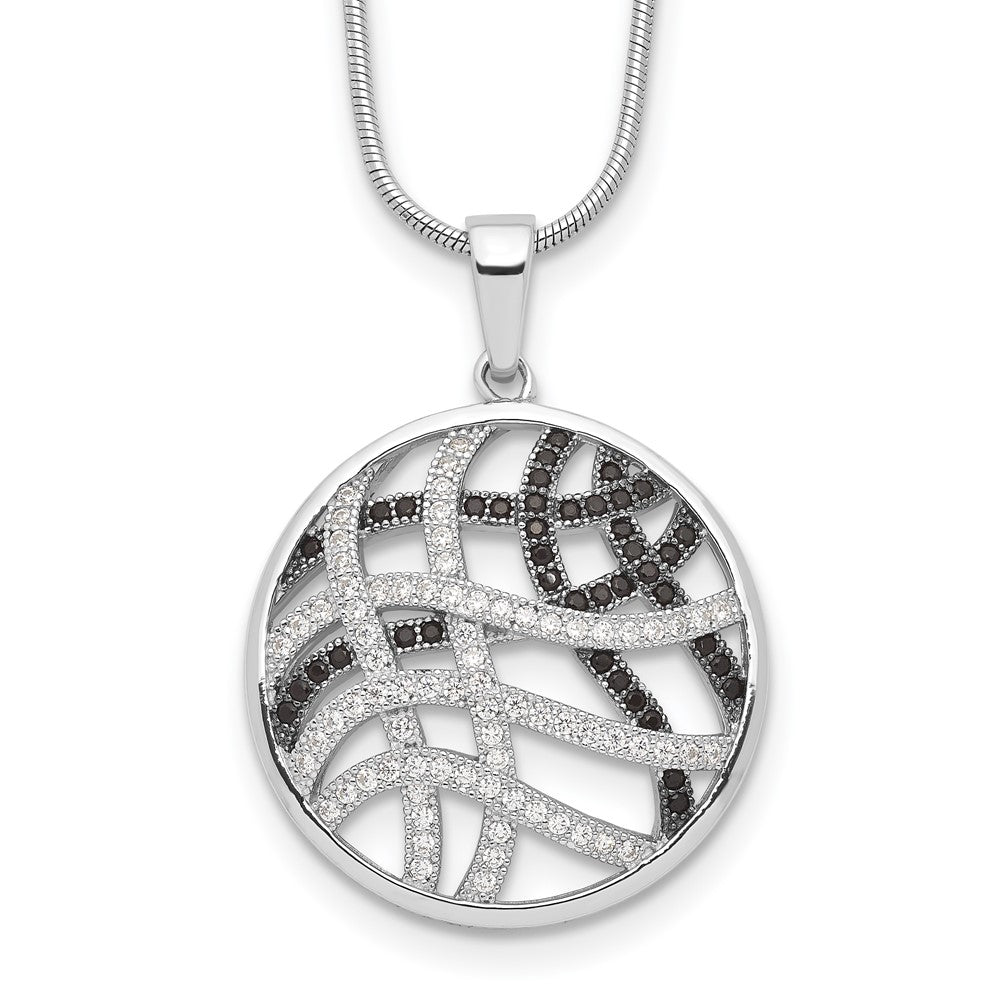 Sterling Silver Brilliant Embers Rhodium-Plated 118 Stone 18 Inch Micro Pav Black And White Cz Necklace With 2 Extender