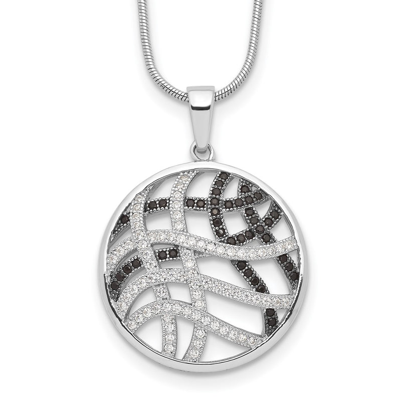 Sterling Silver Brilliant Embers Rhodium-Plated 118 Stone 18 Inch Micro Pav Black And White Cz Necklace With 2 Extender