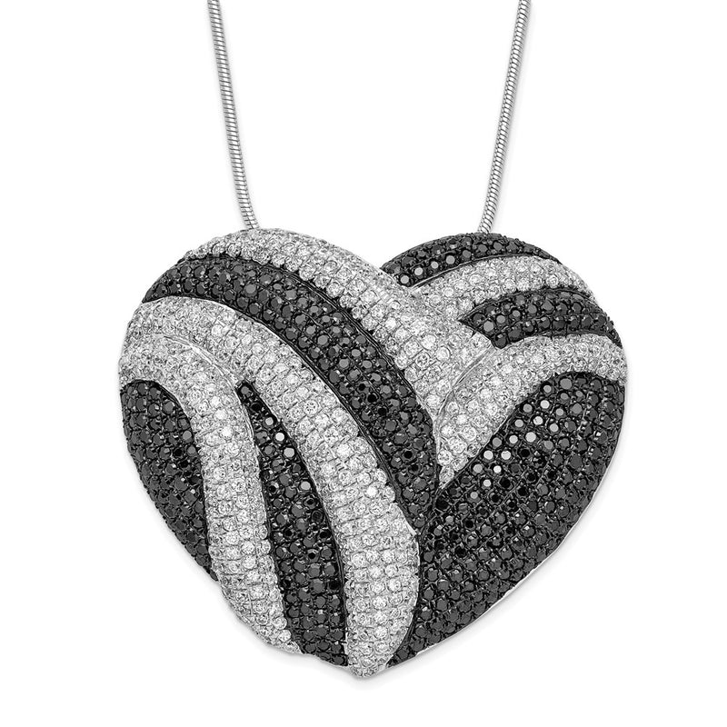 Sterling Silver Black & Clear Cz Brilliant Embers Heart Necklace