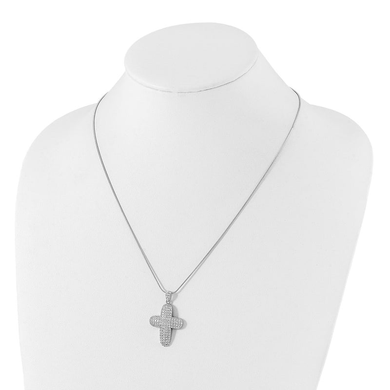Sterling Silver & Cz Cross W/ 2In Ext Necklace