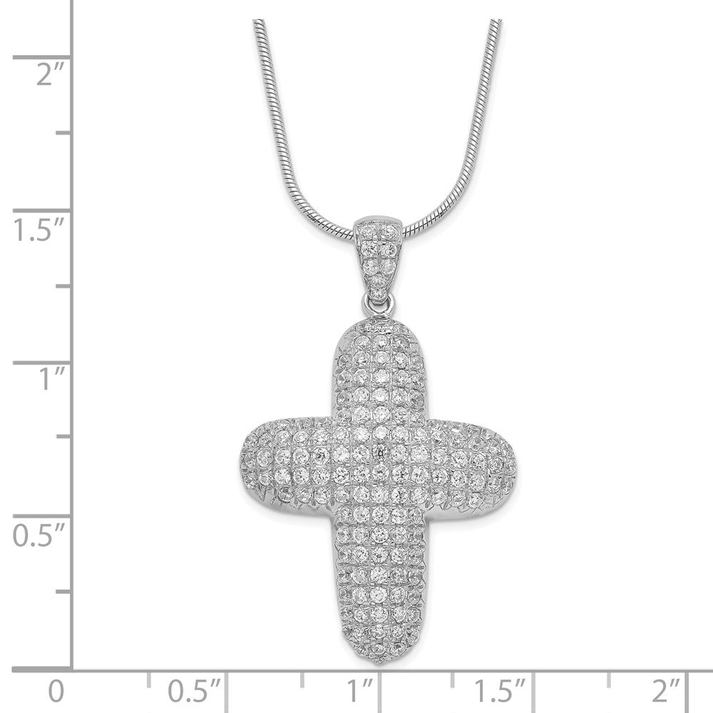 Sterling Silver & Cz Cross W/ 2In Ext Necklace
