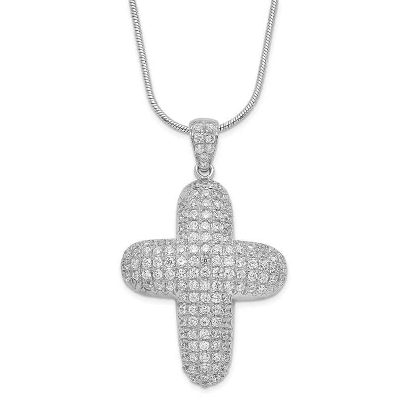 Sterling Silver & Cz Cross W/ 2In Ext Necklace