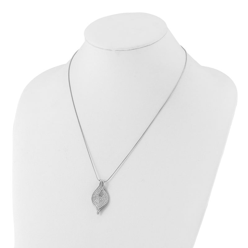Sterling Silver Polished Cz W/ 2In Ext Necklace