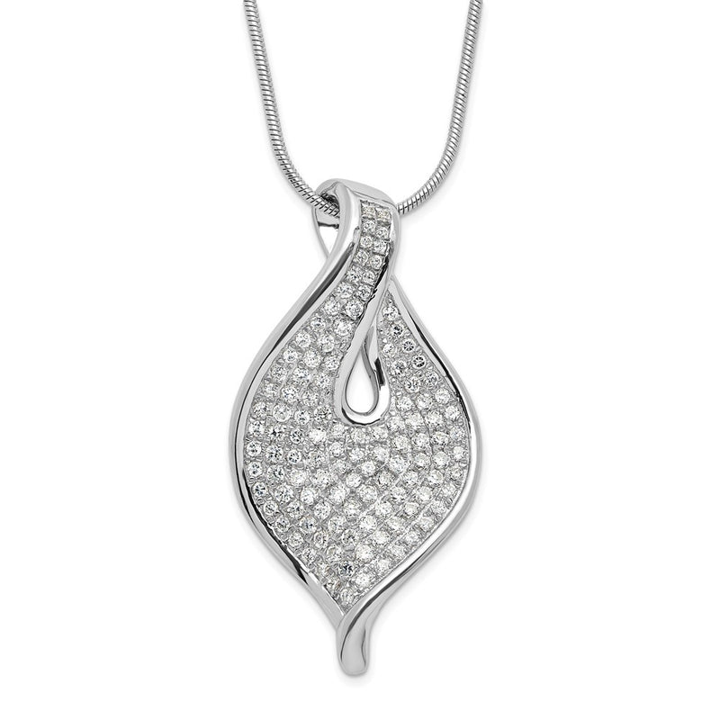 Sterling Silver Polished Cz W/ 2In Ext Necklace