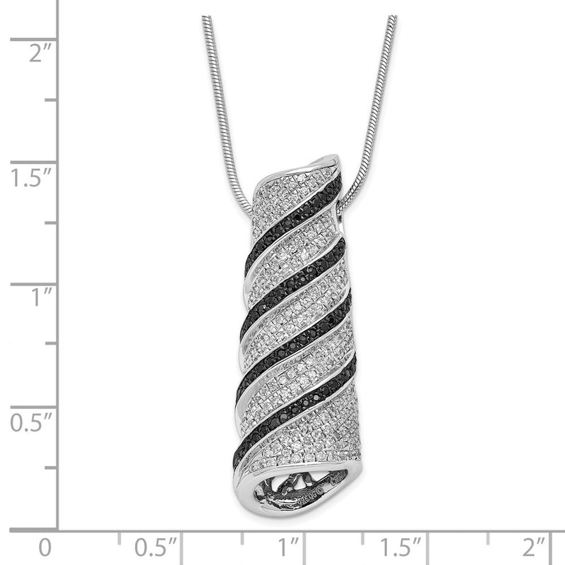 Sterling Silver Black & Clear Cz Brilliant Embers Fancy Swirl Necklace