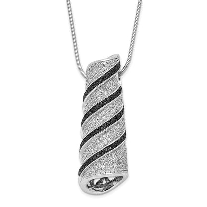 Sterling Silver Black & Clear Cz Brilliant Embers Fancy Swirl Necklace